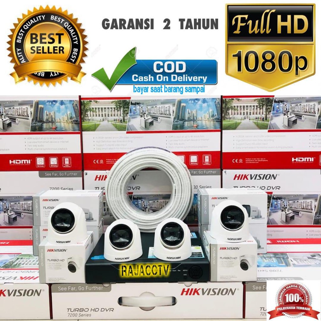 PAKET CCTV HIKVISION 4 CHANNEL 4 KAMERA TURBO HD 2MP 1080P KOMPLIT TINGGAL PASANG BOSKU