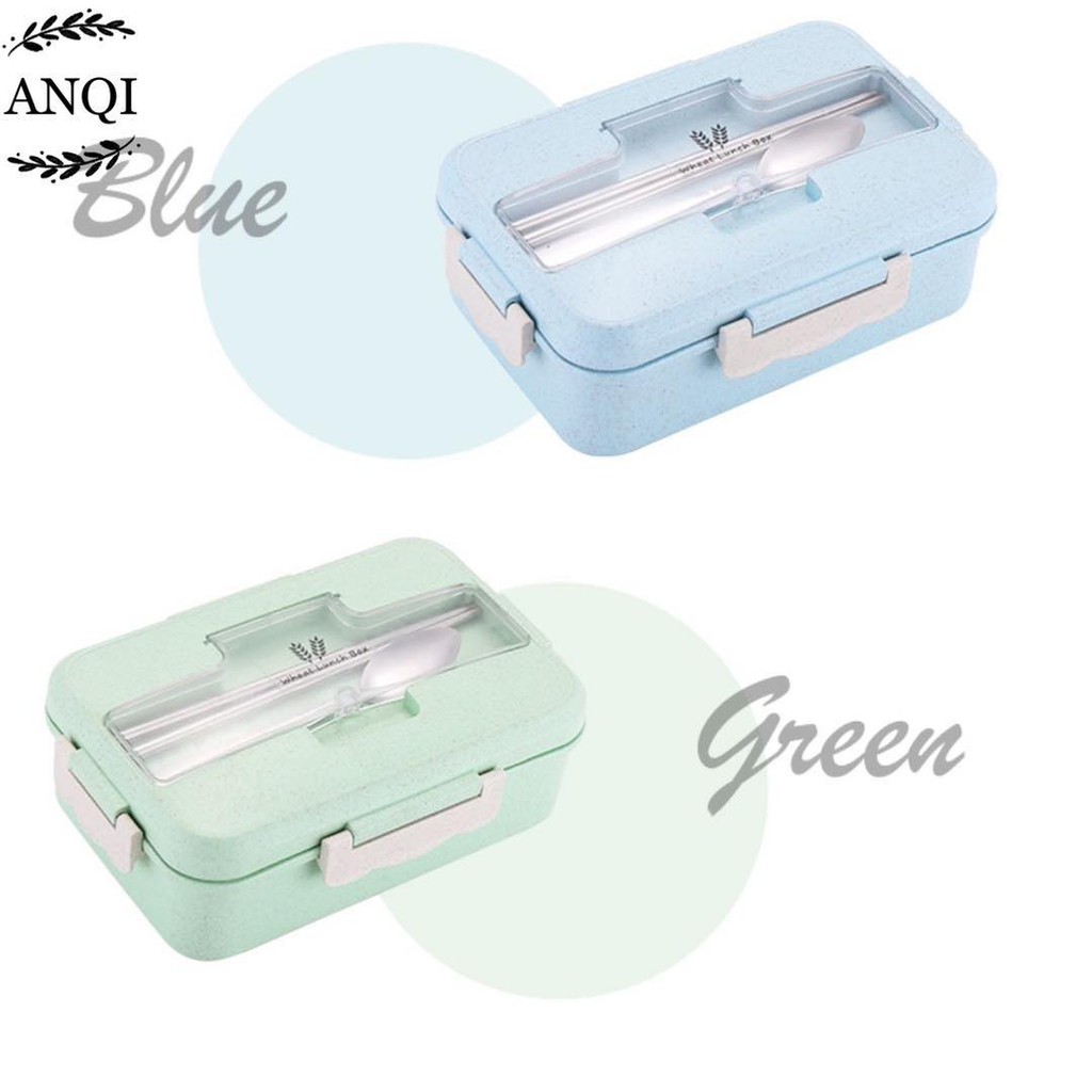 ANQI1888 Lunch Box Set Kotak Bekal Makan WHEAT STRAW GANDUM 850ml 4 In 1 Wheat Straw BPA FREE RH