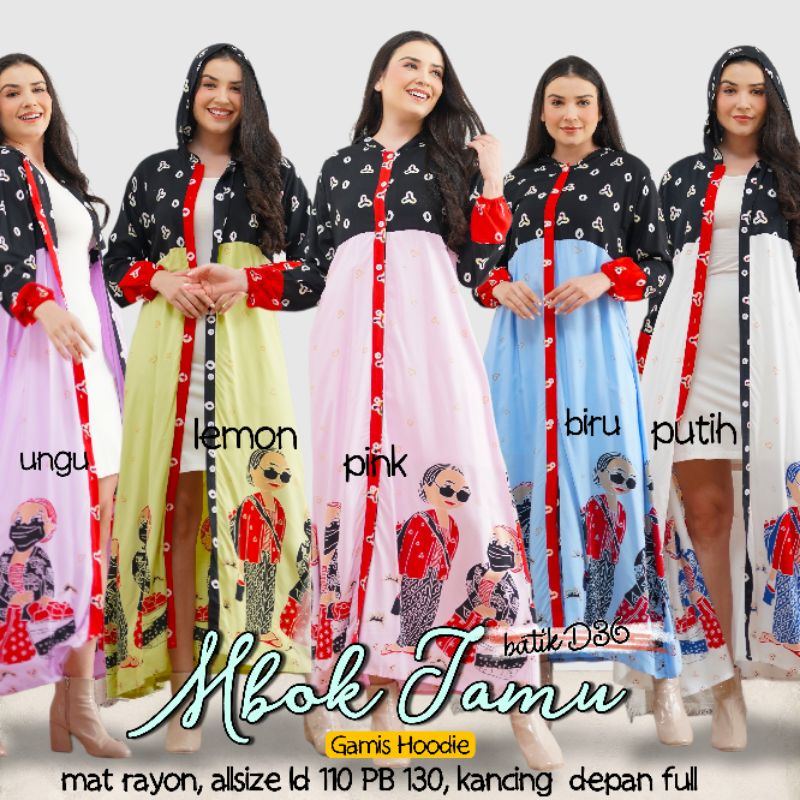 (Semerbak) Gamis rayon halus hoodie kancing depan baju muslimah wanita ibu ibu remaja kasual modern 