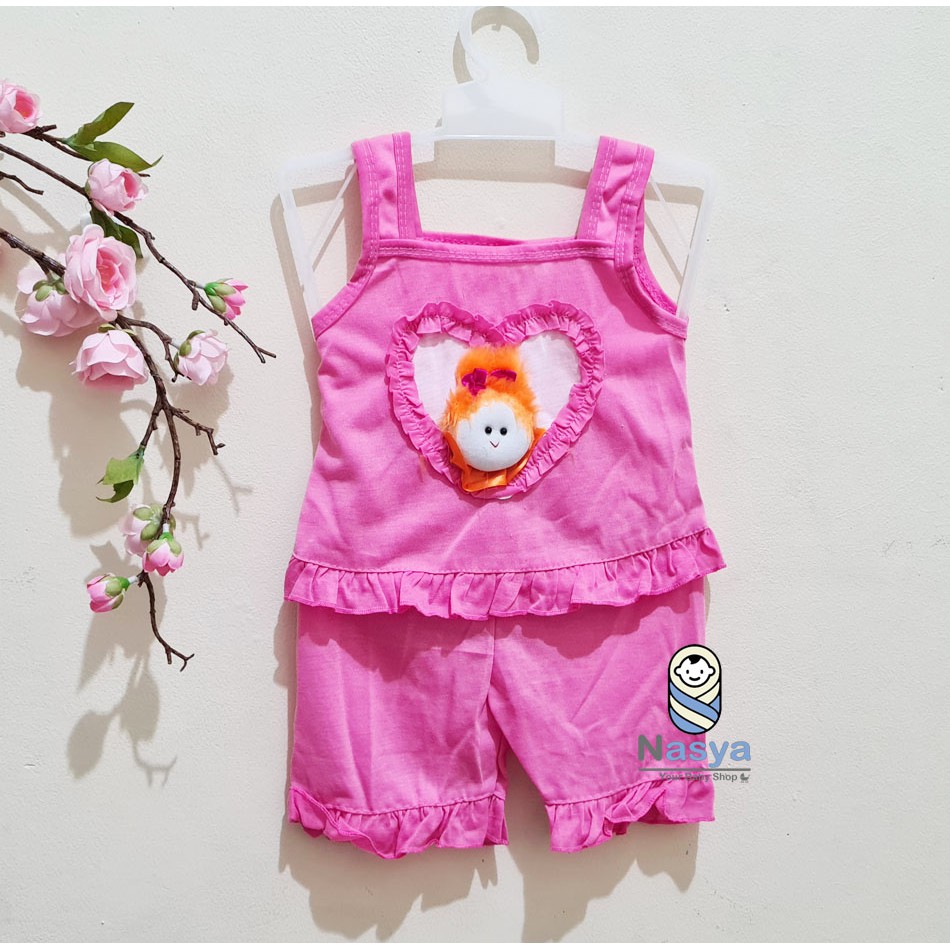 [N-048] Setelan Baju dan Celana Pendek Anak Perempuan dengan boneka Timbul