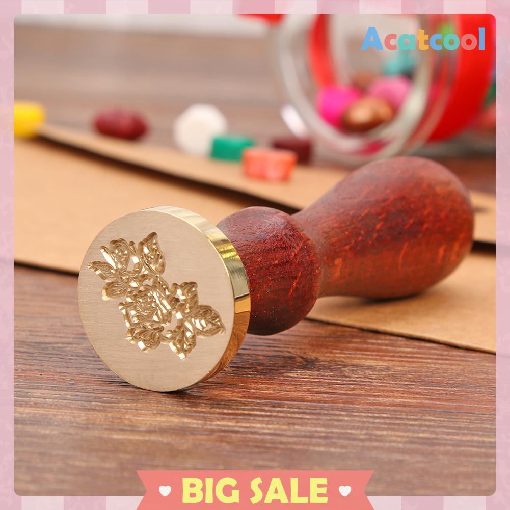Stempel Segel Lilin Bentuk Bunga Mawar Gagang Kayu Gaya Retro Untuk Amplop / Kerajinan DIY