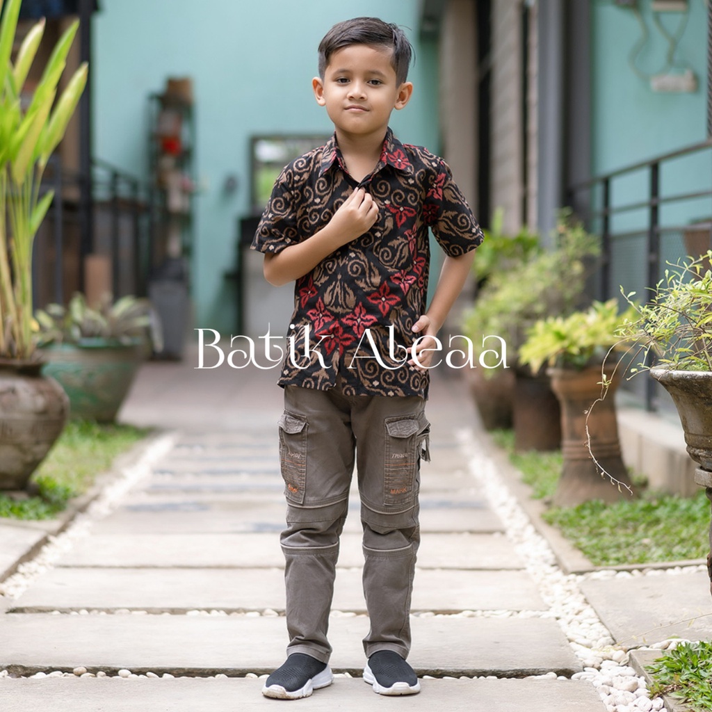 Batik Aleaa Couple Gamis Hem Songket Merah