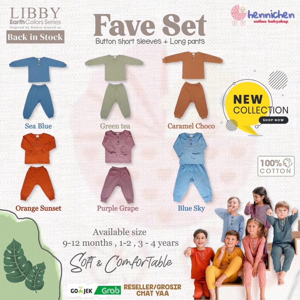 LIBBY FAVE SERIES Earth Color Setelan Oblong Baju Panjang Celana Panjang Baju Bayi Pakaian anak 9 Bulan - 4 Tahun