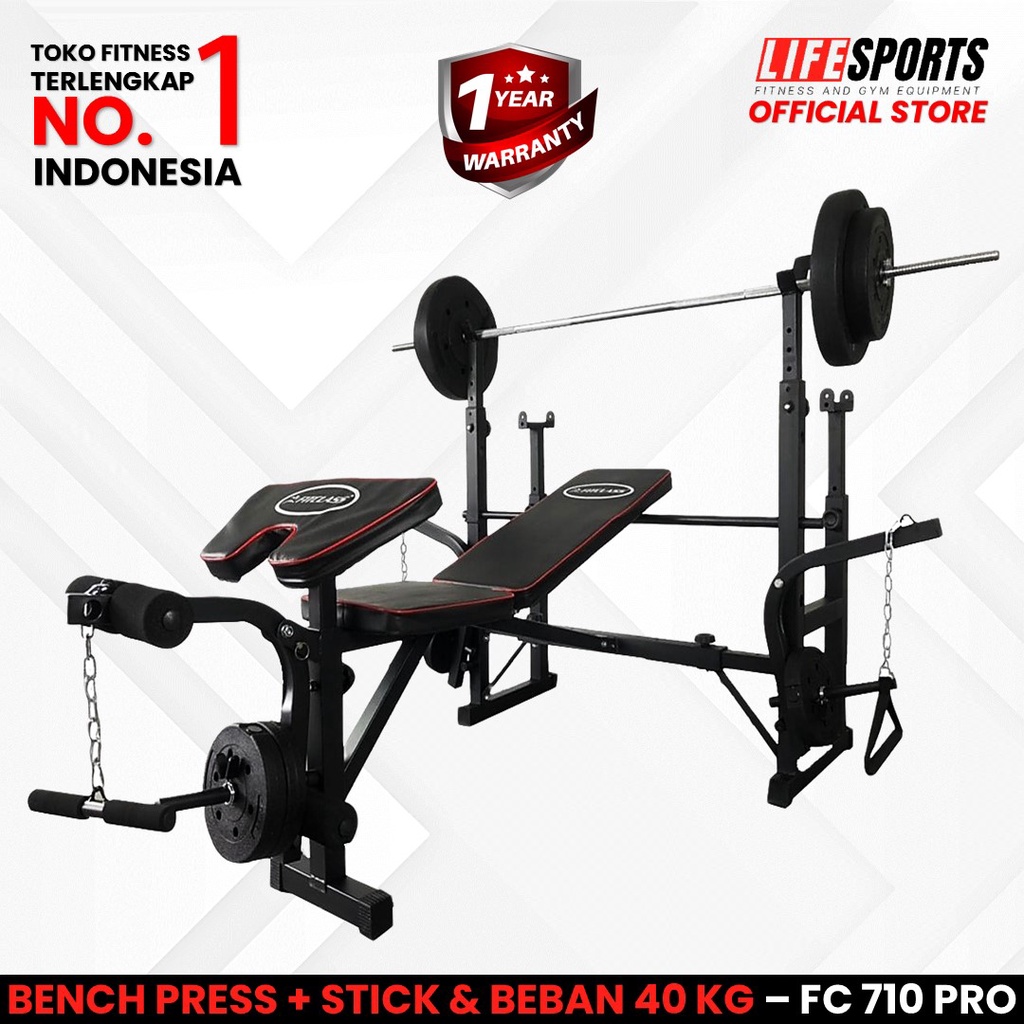 LIFESPORTS - New Alat Olahraga Fitness Gym Bench Press FC 710 PRO Chest Original Include Stick & Beb