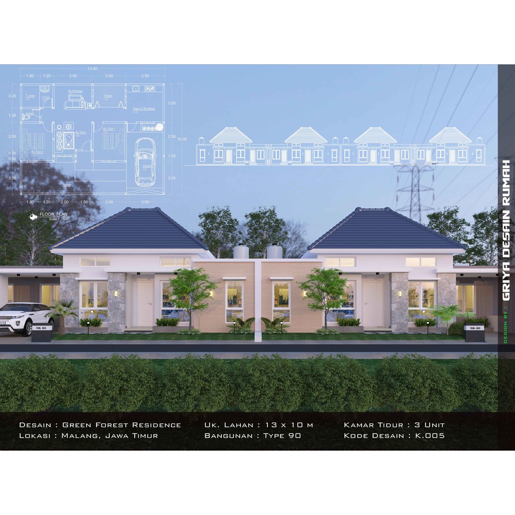 Jual Gambar Desain Rumah Minimalis Sederhana Type 90 Lebar 13 Meter Indonesia Shopee Indonesia