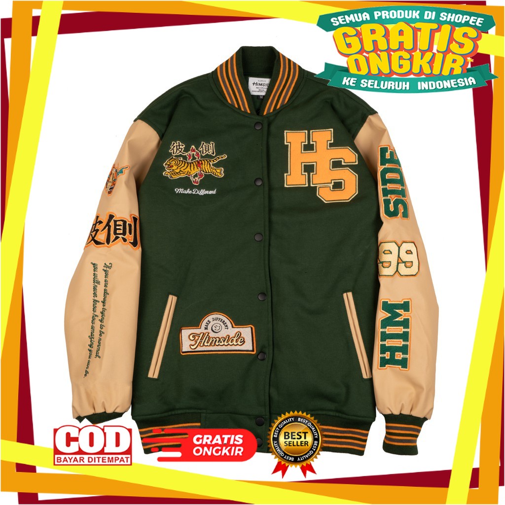 JAKET BOMBER HOODIE VARSITY KEREN / Himside Jacket - Shiro Varsity Green