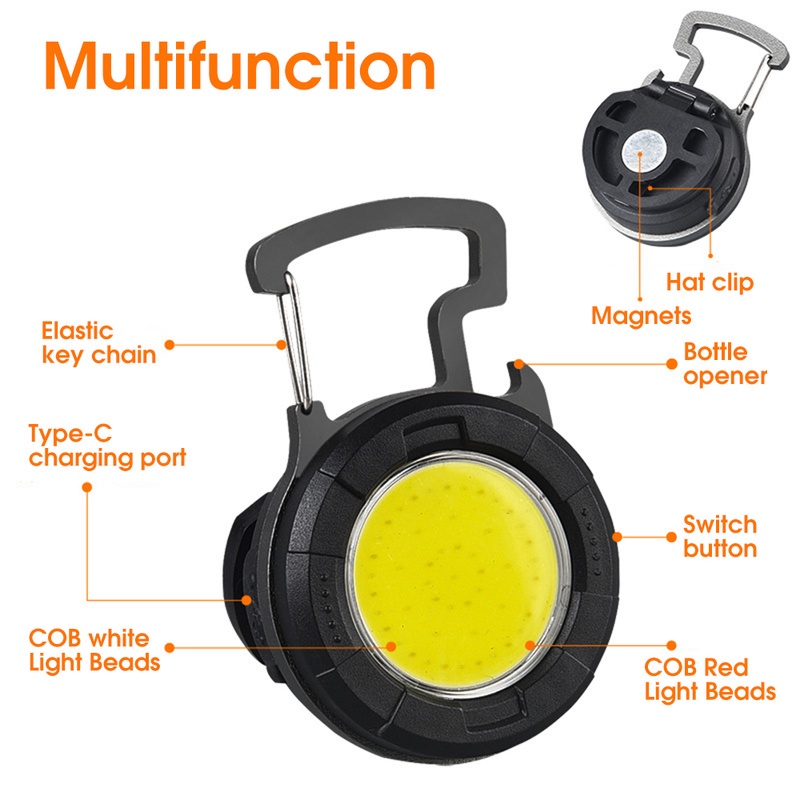 Gantungan Kunci Senter Led COB Mini Usb Rechargeable Portable Multifungsi Untuk Outdoor / Camping