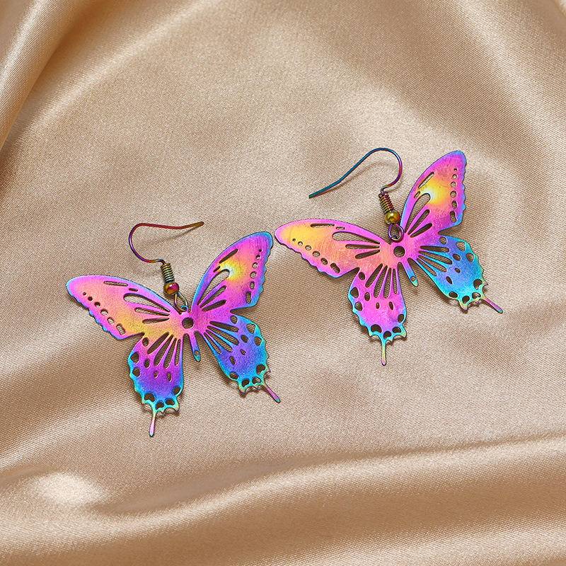 Anting Gantung Model Kupu-Kupu Hollow Warna-Warni Bahan Metal Untuk Wanita