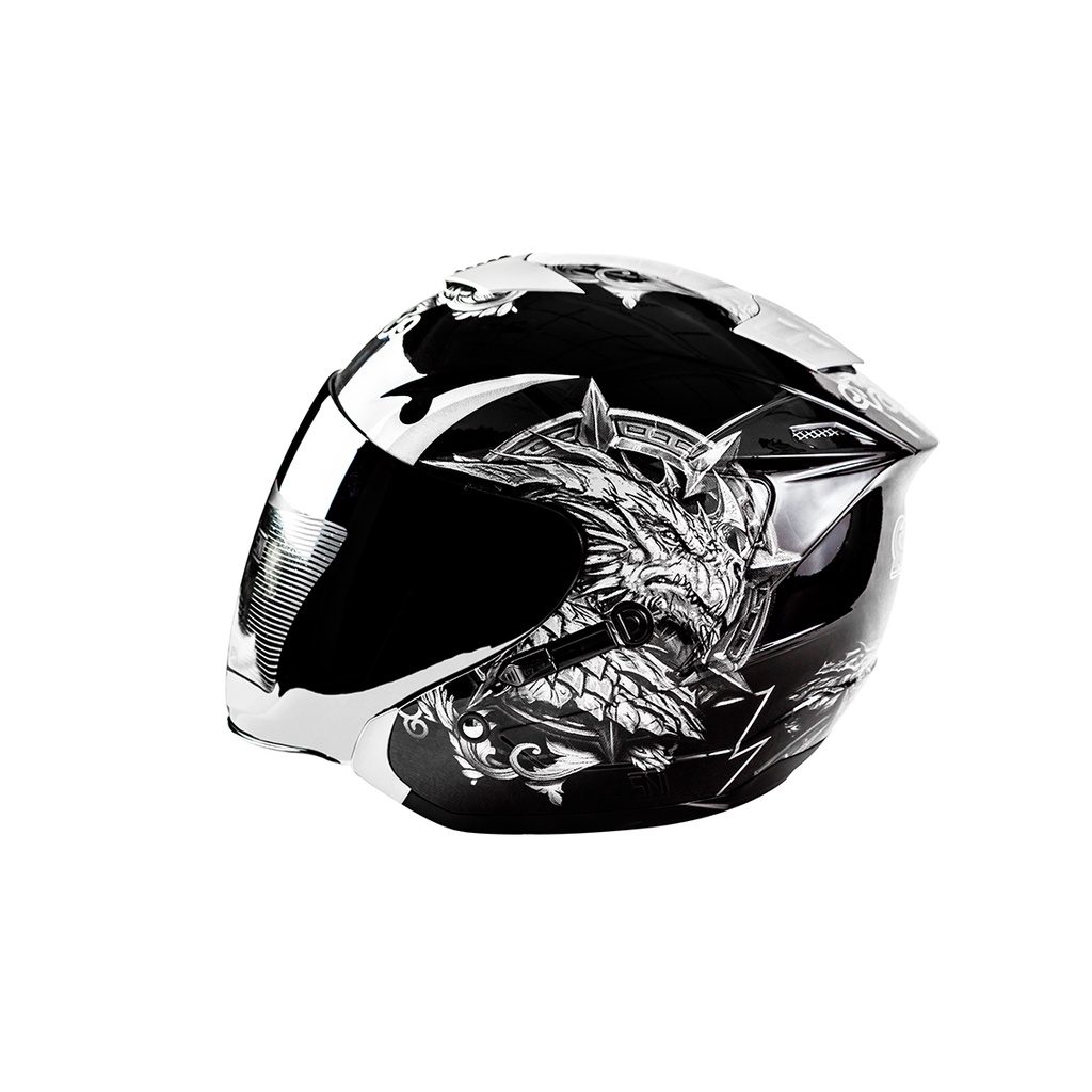 KM7 helmet dragon black glossy silver premium SNI half face original
