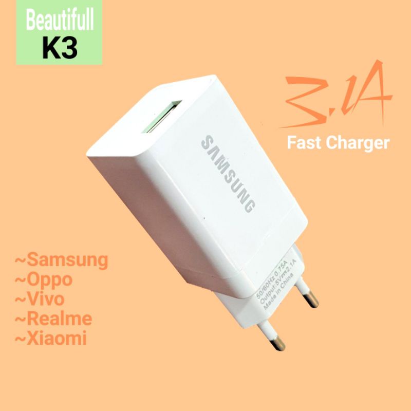 Charger Micro Usb For All Android 3.1A Fast Charger / FREE Kabel Data - FT K3