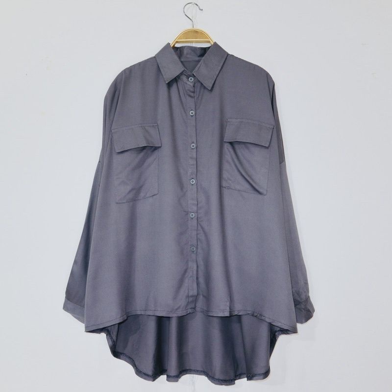 Kemeja Poket Oversize  Polos Bahan Rayon Viscos Adem Lembut