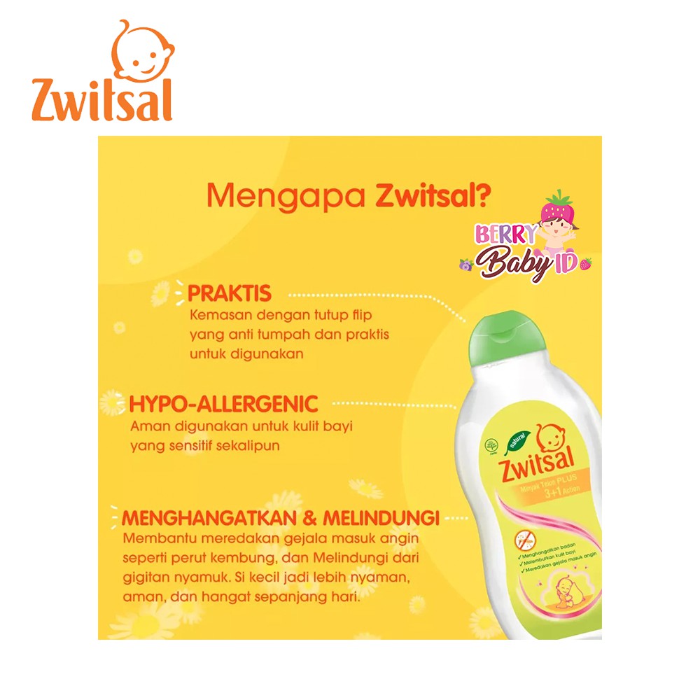 Zwitsal Minyak Telon Bayi Anak Plus 3+1 Action Anti Nyamuk 100 ml Berry Mart