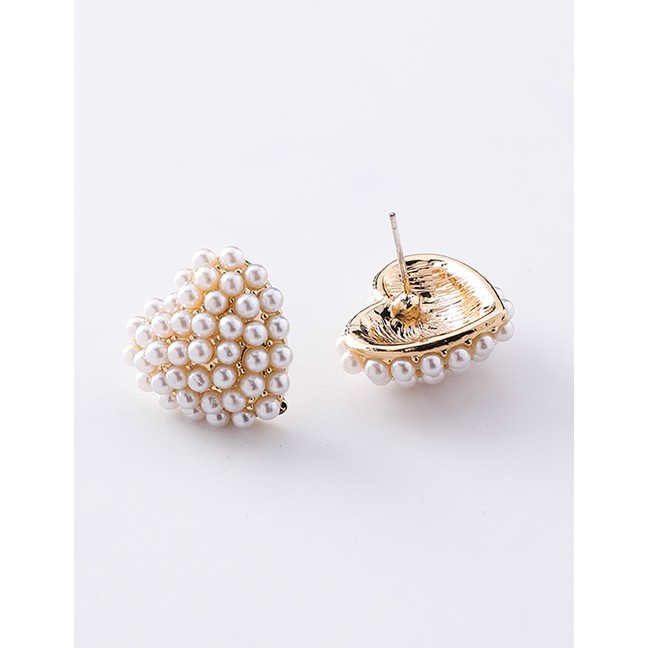 LRC Anting Tusuk Fashion White S925 Silver Needle Pearl Heart Earrings F48255