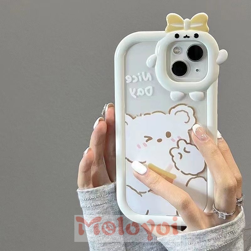 Soft Case TPU Motif Kartun Beruang Putih 3D Untuk iPhone 7 8 14 Plus 6 6S XR 14 11 13 12 Pro Max X XS Max SE 2020 14Pro Max