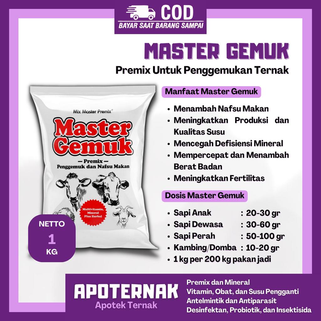 MASTER GEMUK 1 KG | Premix Penggemuk &amp; Peningkat Produksi Susu Ternak Sapi Kambing Domba | Apoternak