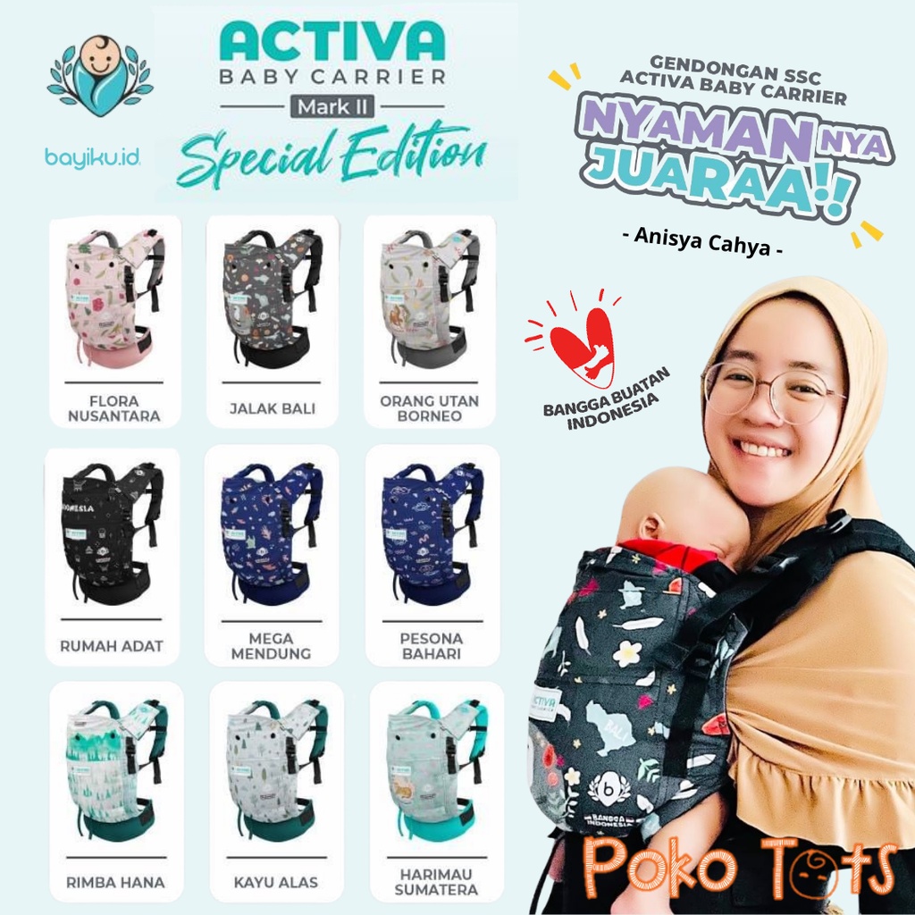 Bayiku ACTIVA SSC MARK II Seri Bangga Indonesia 2 Gendongan Bayi Ransel M-shape Anti Pegal NB Soft Structure Baby Carrier BAYIKU.ID SBI