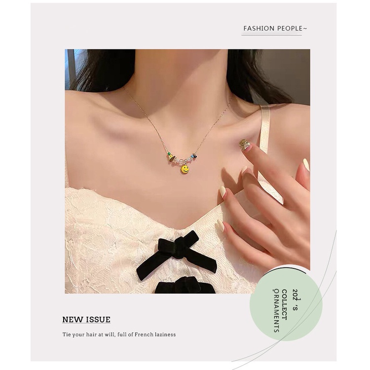 Korea fashion style retro batu berwarna Smiley kalung ins sederhana bermartabat rasa desain tidak te