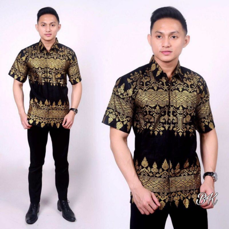 Kemeja Batik Pria Lengan Pendek Motif Anjani Gold