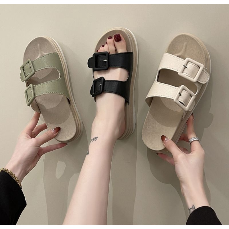 Sandal Wanita Terbaru Platform Hak datar / Sandal Casual Wanita Gesper 2 / Sandal Slop Wanita Import Korea / Sendal Wanita Terlaris / Sandal Maudy / Bisa Cod