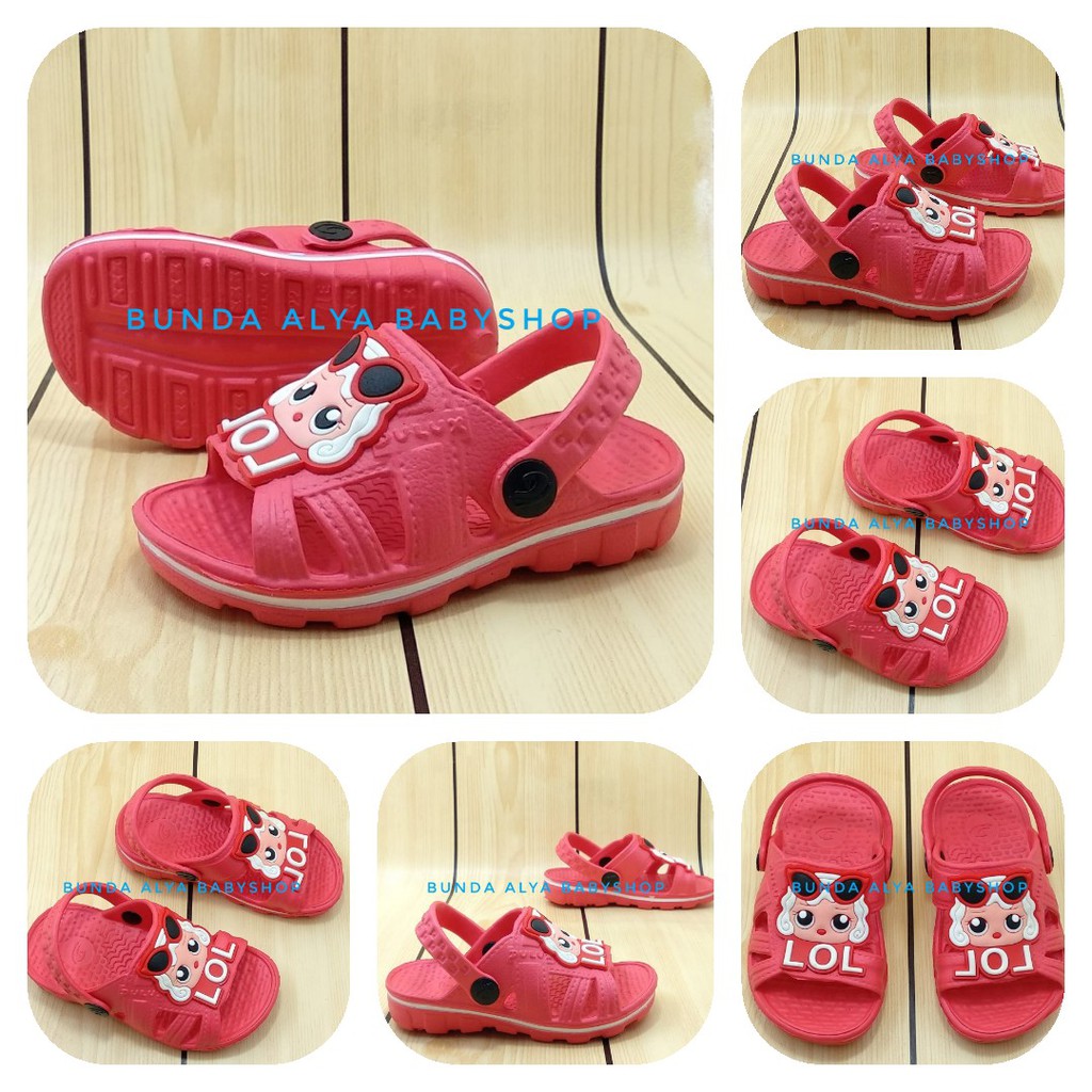 Sendal Bayi Perempuan Usia 6 Bulanan Karet Anti Licin - Sandal Anak Cewek Karet MERAH Size 19 -22 Anti Licin