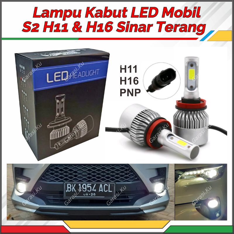 LAMPU LED MOBIL S2 H8 H11 H16 8000LM COB FOGLIGHT FOGLAMP KABUT BUMPER S2H11 2 SISI SINAR PUTIH TERA