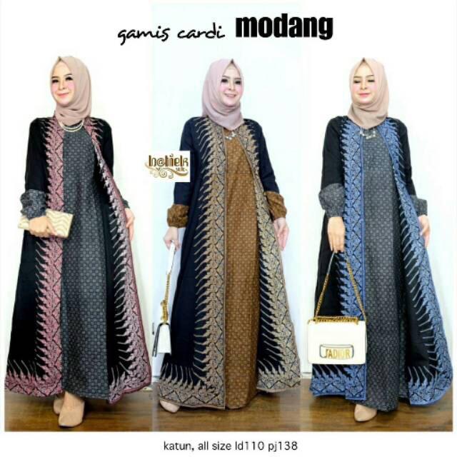 Gamis Cardi Modang Dress Batik Muslim Modern Cantik Buat Seragaman Kondangan Pergi Ngantor Pengajian