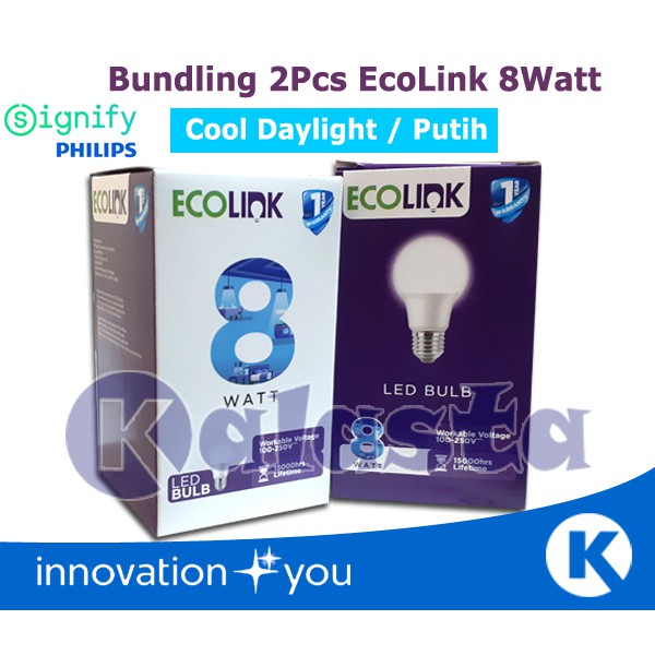 Bundling 2pcs Lampu ECOLINK LED 8 Watt 8Watt 8 W 8W Putih (Gratis Kardus Pelindung)