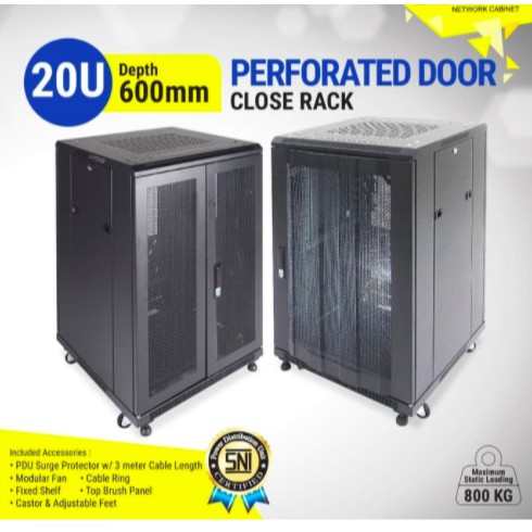 IR6020P - 20U Close Rack Depth 600mm Perforated Door 19&quot; - INDORACK