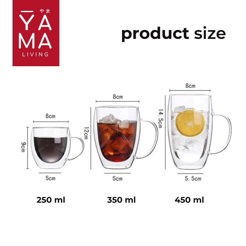 YAMA EIKO Tea Coffee Double Glass Anti Panas Insulated Cup Gelas Cangkir Teh Kopi Mug