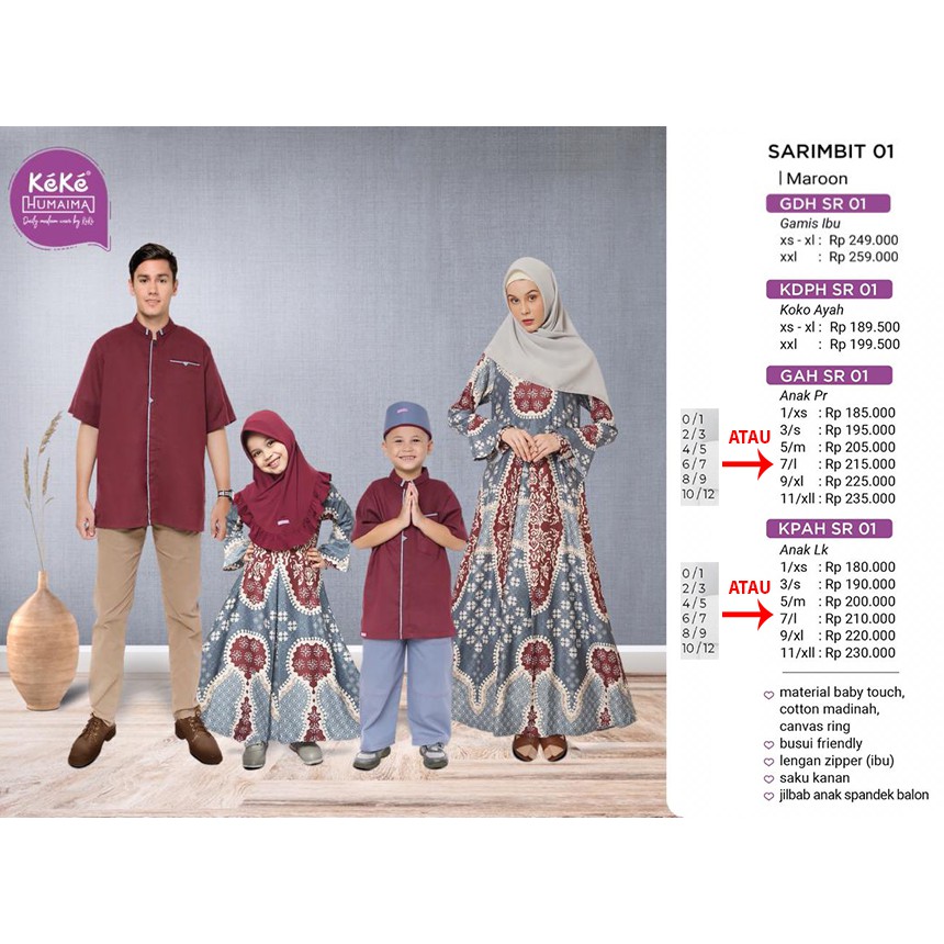 Busana_Keke ~ Sarambit 01 Keke Humaima Terbaru KPAH SR 01 ~ Warna Maroon