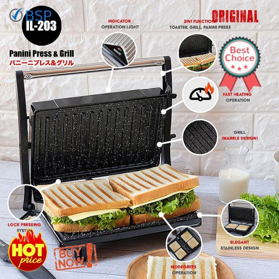 PANINI PRESS TOASTER PEMANGGANG ROTI/DAGING IDEALIFE IL203
