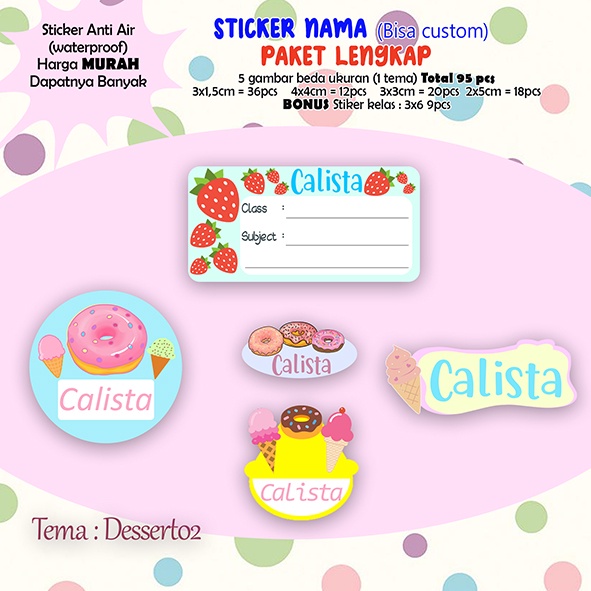 

95pcs stiker nama anak waterproof/stiker nama anti air/stiker nama anak custom/Label nama anak