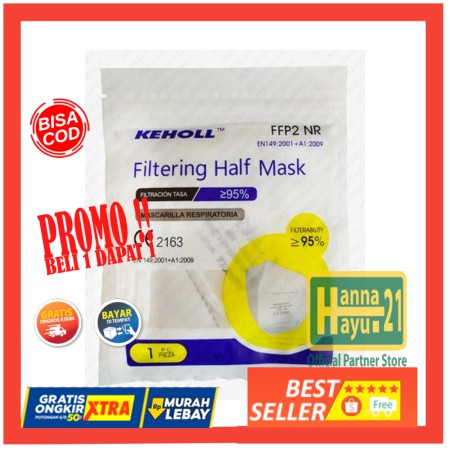 PROMO MASKER KN95 RESPIRATOR WHITE PUTIH 4PLY EARLOOP KN90 KEHOLL FFP2 NR 1 PCS ORIGINAL LIMITED