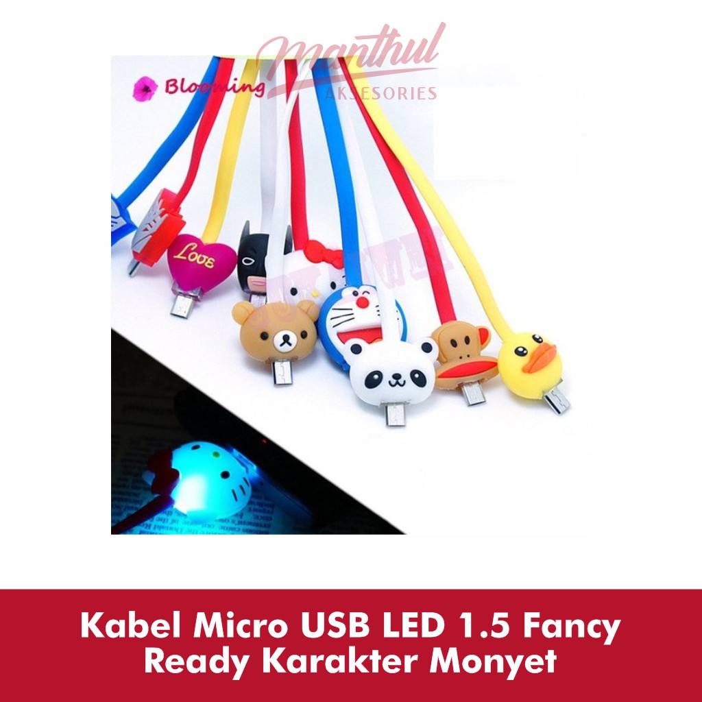 Kabel Micro USB LED 1.5 Fancy Ready Karakter Monyet