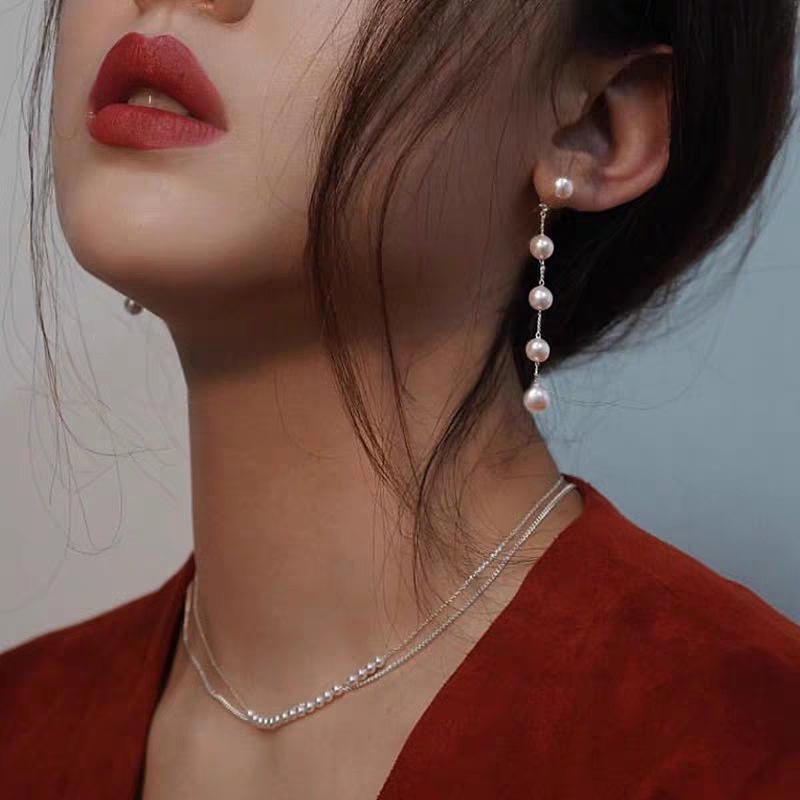 1 / 12 Pasang / Set Anting Rumbai Menjuntai Aksen Mutiara Berlian Imitasi Bahan Logam Warna Putih Gaya Korea Untuk Wanita