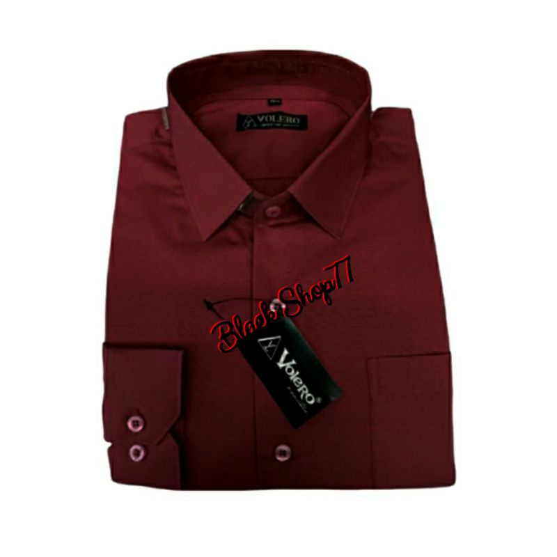 Kemeja Pria Polos Lengan Panjang Original Volero Bahan Katun Merah Maroon Tua