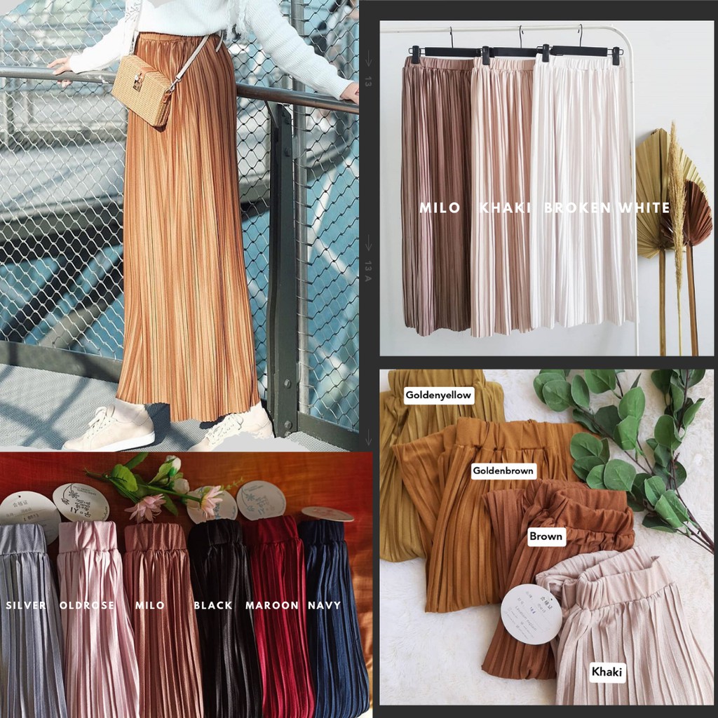 Pleated Skirt Premium Lurus/Lidi Import/Rok Plisket Semi A/Rok Plisket Korean Import/Rok Panjang