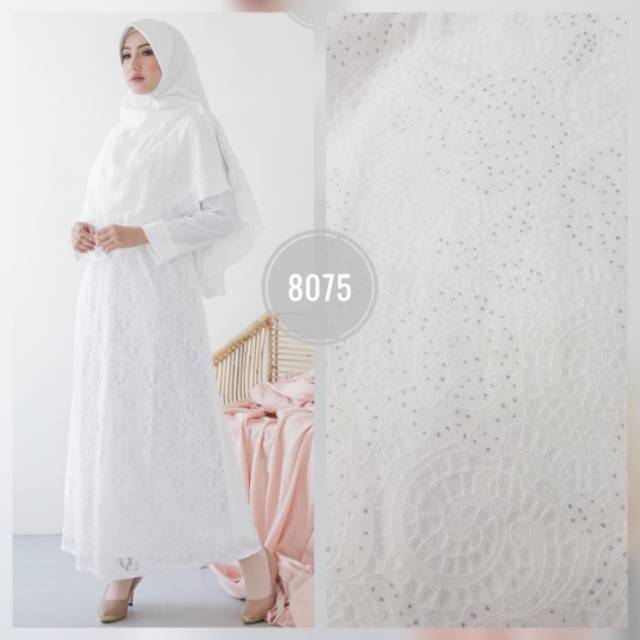 Set Gamis Syari Putih Silk Sutra Bruklat Import M-XL/ Perlengkapan Ihrom Wanita
