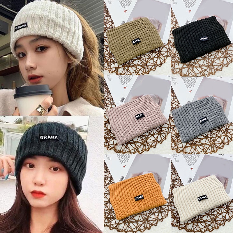 Topi Kupluk Bolong Atas / Ikat Kepala Wanita Rajut Musim Dingin / Headband Korea Bahan Tebal Hangat 