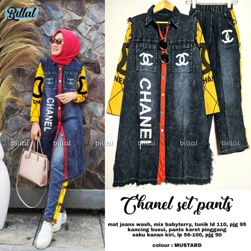 CHANEL SET PANTS BY BILLAL • SETELAN JEANS MUSLIM WANITA ONESET TUNIK CELANA WANITA JEANS MUSLIM