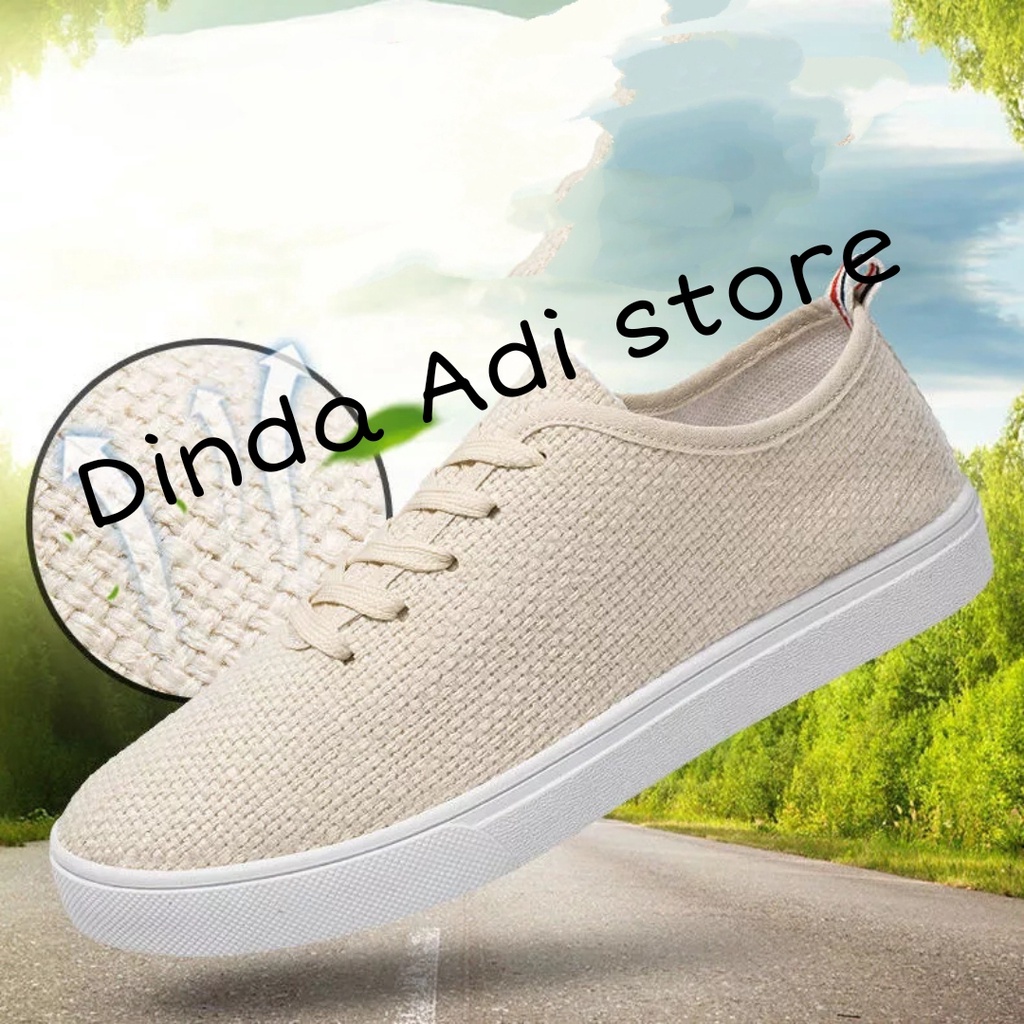 Dinda Sepatu wanita slip on cotton linen fashion wanita trendy zalfarya warna hitam dan krem ukuran 37-40