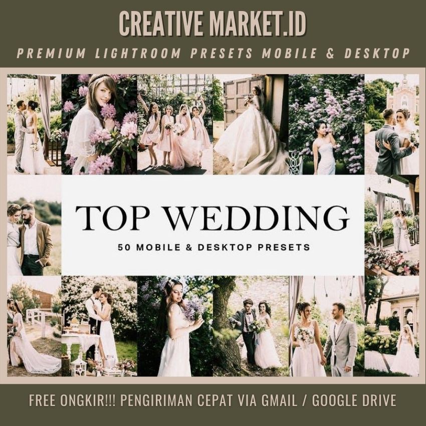 Pack 50 Top Wedding Lightroom Presets and LUTs - Creative Market.id