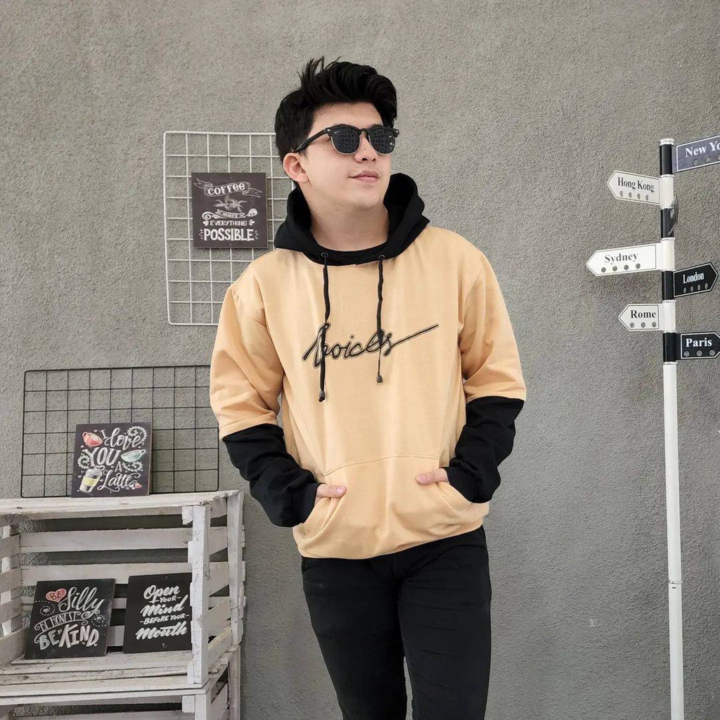 VOICE Hoodie Sweater Oversize Pria 2 Tone Jacket Outfit Kece Kekinian Korean Style Gaya Casual