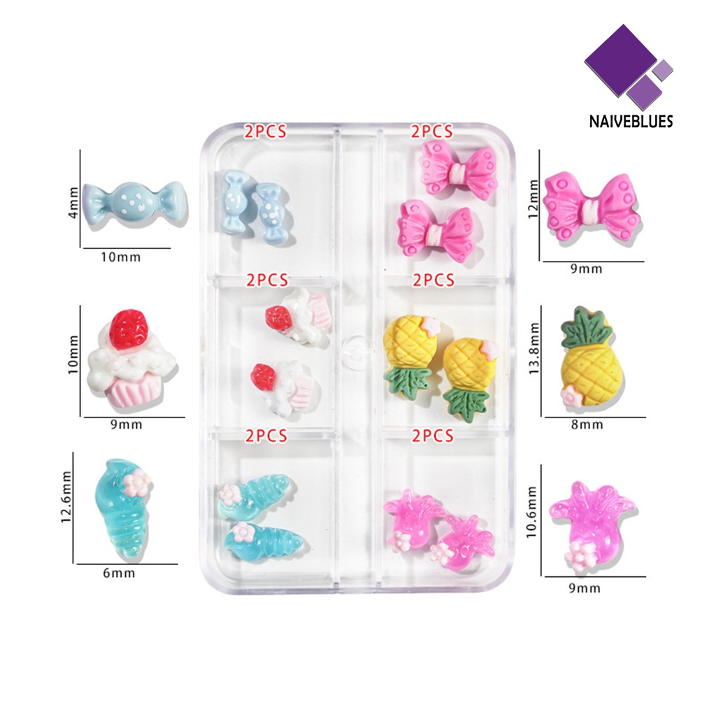 Naiveblue 1 Kotak Hiasan Kuku 3D Motif Kartun Bahan Plastik Untuk Nail Art / Manicure DIY