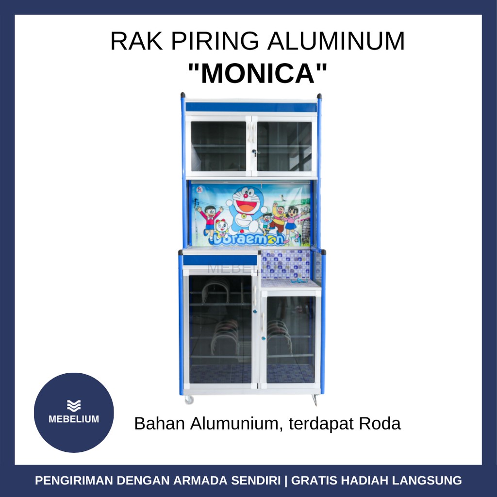 Monica Rak Piring Almunium Keramik Kaca 2 Pintu MC Belakang PLAT Karakter, ACP anti pecah