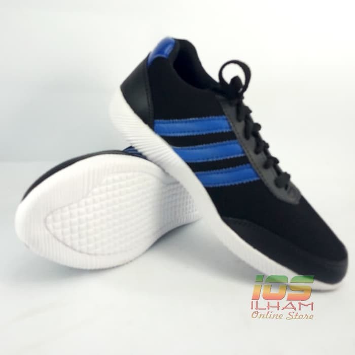 Sepatu Sneaker Adidas Garis Pilon Olahraga Size 36-40 Hitam Biru