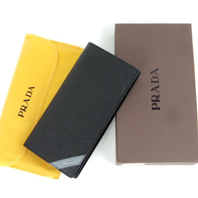 607J Dompet Panjang Pria Kulit Asli Murah Terbaik - Prada Sua-2621 Black Top