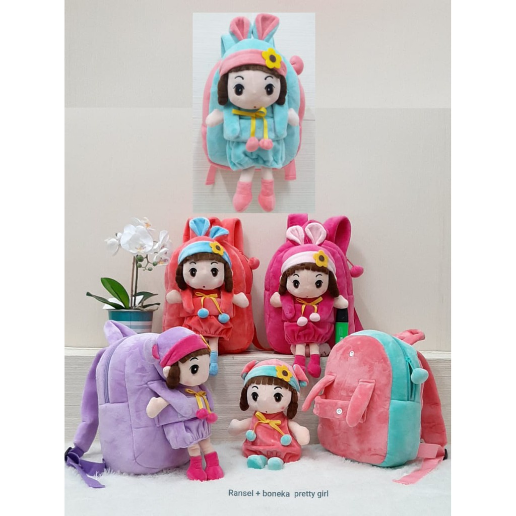 Tas Ransel Pretty Girl(boneka bisa dilepas)Tas Anak Paud/Tas Anak Perempuan/Kado Tas Anak/Tas Karakter