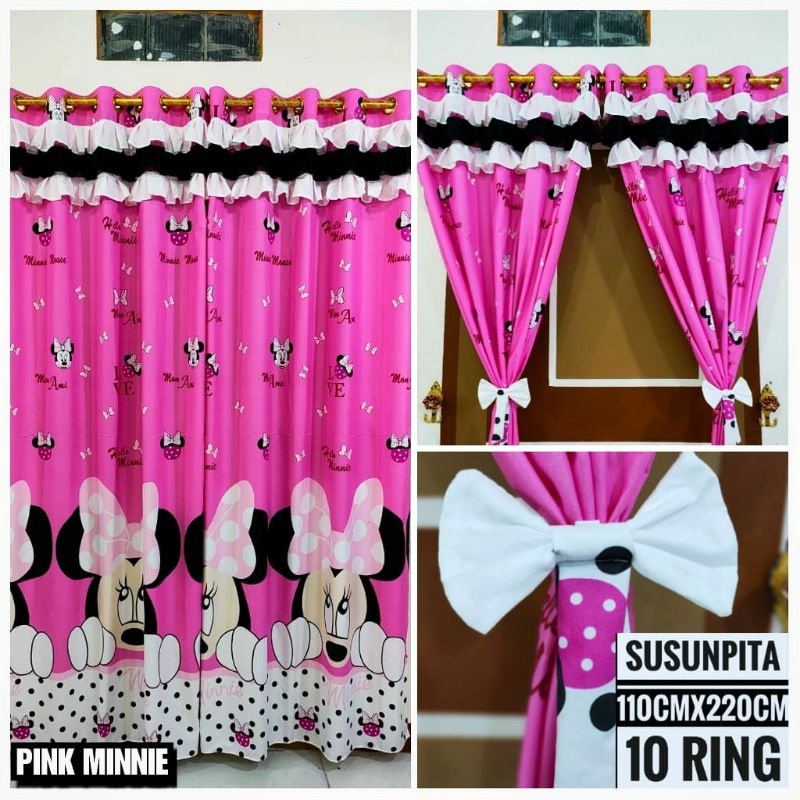 GORDEN RUMBAI SUSUN PITA SEMOKRING 10 MOTIF PINK MINNIE