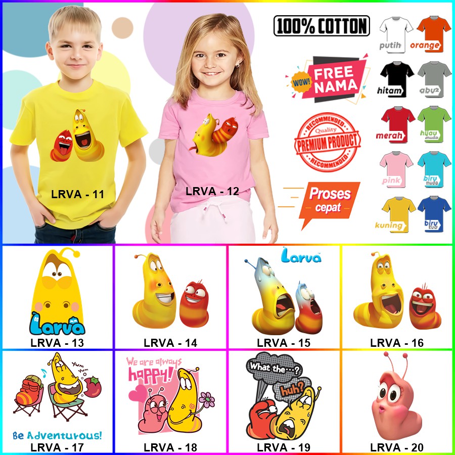 Baju Kaos ANAK DAN DEWASA LARVA COUPLE (FREE NAMA)